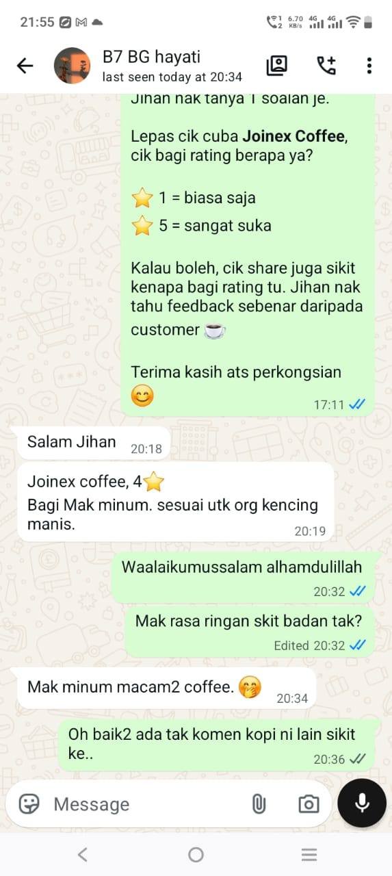 Screenshot WhatsApp testimoni pelanggan pertama