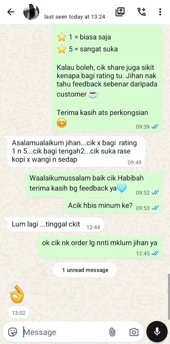 Screenshot WhatsApp testimoni pelanggan keempat